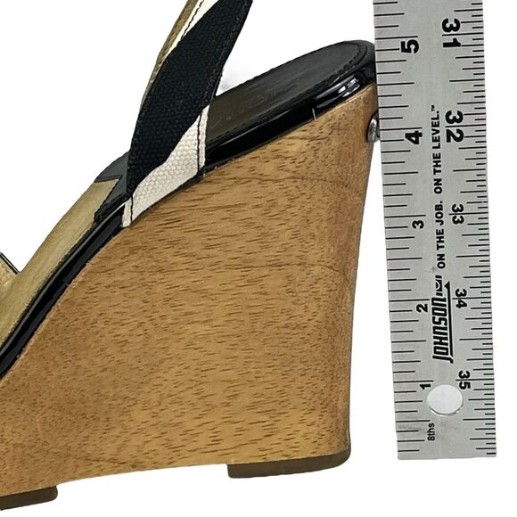 Michael Kors Wedge Woody Sandals Size 6.5 White Black Bow Ankle Strap - Picture 13 of 13